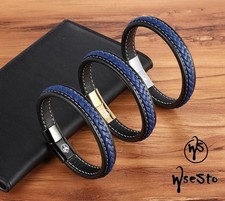 Bracelet WseSto noir bleu cuir
