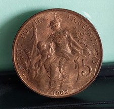 Monnaie France 5 centimes 1902 Dupuis Rare en l'état