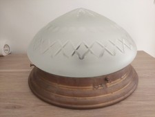 Important Luminaire, Plafonnier Ancien, Verre taillé et Laiton . ( D: 31 cm ).