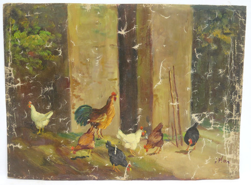 Tableau ancienne gallines dans - tableau,
