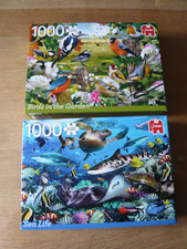 LOT 2 PUZZLES JUMBO  1000 P - OISEAUX , POISSONS - OCCASION  - Dim: 49 X 68 cm