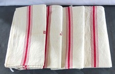 Lot E 4 anciens Torchons Liteau Rouge Lin/Métis 97 x 58 Monogramme JA Jamais uti