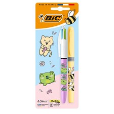 BIC Stylo à bille 4 Couleurs Série Kawaï et feutre Fluo BIC, école, bureau, P2