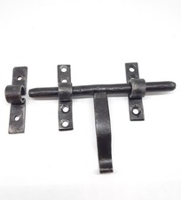 Ancien  verrou poignée cochonnier en fer forgé, serrure targette ferrure penture