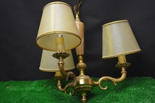 ANCIENNE LUSTRE BRONZE ET MARBRE ALBÂTRE STYLE LOUIS XV 3 LUMIÈRES ABAT JOUR 