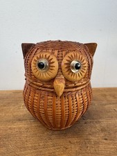 Boite à Bijoux Petit Panier Chouette/ Hibou en Osier Vintage 1970