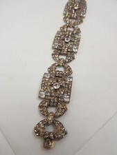 Exceptionnel Bracelet   Antique Art Déco Strass Transparent  En Argent et Or