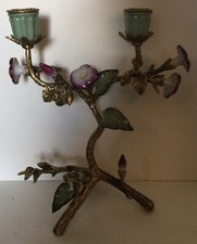 CHANDELIER BRONZE FAÏENCE STYLE LOUIS XV ROMANTIQUE FLEURS TRIPODE 2 FÛTS H25,5