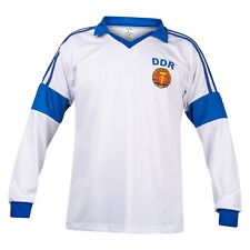 Est Allemagne DDR Long Football Manche Jersey Sport Rétro Vintage Blanc et Bleu