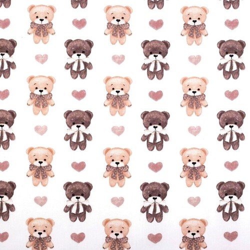 Tissu nounours cœurs - et,