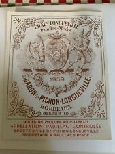Étiquette de Vin: CHÂTEAU LONGUEVILLE AU BARON PICHON LONGUEVILLE 1959 Neuve