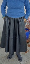 Superbe Jupe Longue  En Cuir Plongé Noire Forme Western Taille S 34/36