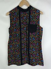 Tunique blouse sans manches en soie motif floral Prada Milano 2015 pour femme...