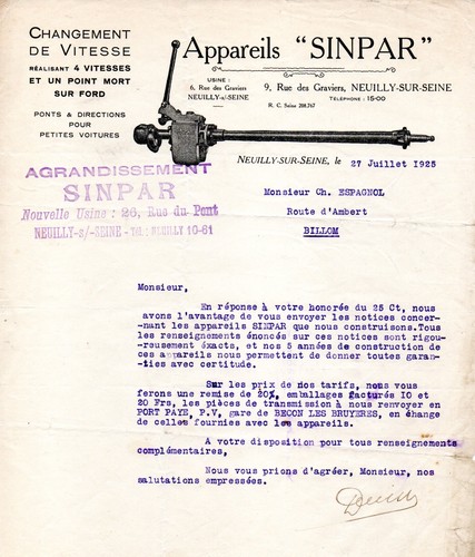 Courrier sinpar 1925 1934 - sinpar, et