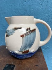Ancien pot à eau pichet céramique barbotine décors marin Digoin Sarreguemines