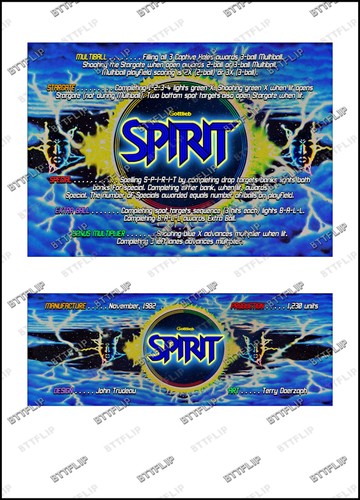 Gottlieb spirit 1982 cartes - spirit,