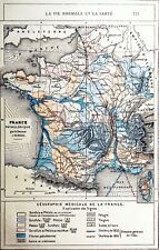 CARTE ANCIENNE - GÉOGRAPHIE MÉDICALE de la FRANCE fin 19e - Gravure 19e siècle