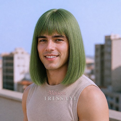Perruque homme vert - vert, carré