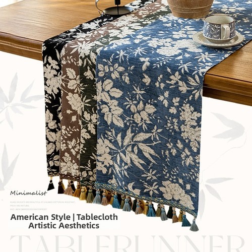 Table chenille jacquard floral - table,