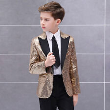Garçons Enfants Sequin Costume Veste Danse Fête Spectacle Tenue de Scène