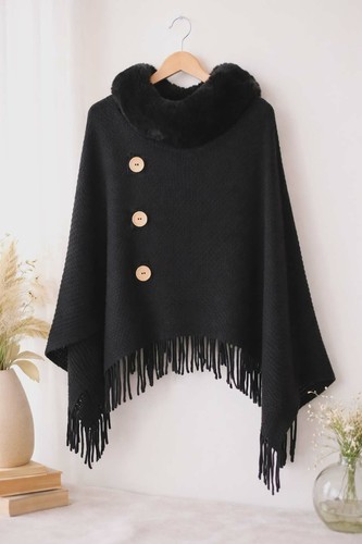 Poncho col fourrure neuf - fourrure,