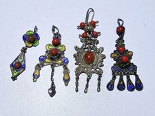 Lot De 4 Boucles D'oreilles Pendentif Berbère Kabyle Ethnique En Argent