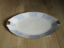 PLAT OVALE LIMOGES ART DECO DECOR BLEU LISERE ET POIGNEES DORE FRANCE