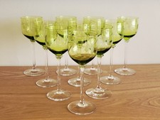 10 Verres A Vin Blanc D'Alsace Du Rhin Roemer Römer En Cristal Vert Gravé 