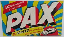 RARE PAQUET DE LESSIVE PAX fermé AVEC SON CADEAU VOITURE CADUM PAX à l'intérieur