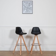 Lot de 2 tabourets scandinaves TOBIAS noirs avec coussin