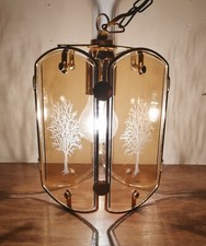 Suspension lampe métal doré et verre décoré , vintage