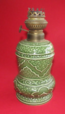 ANCIENNE LAMPE À PÉTROLE EN PORCELAINE style chinois céladon h 23cm