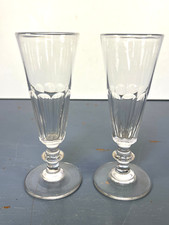 2 FLUTES A CHAMPAGNE ANCIENNES CRISTAL SOUFFLÉ TAILLÉ "CATON"XIXème