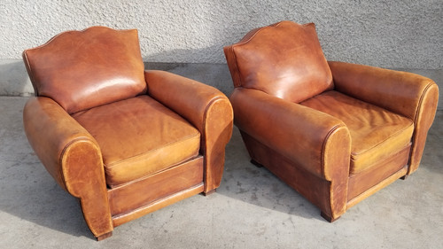 Paire fauteuils club cuir