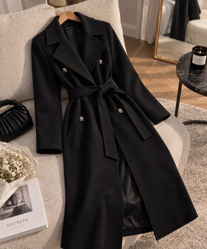 Manteau femme long - noir, cuir