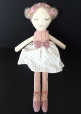 SB. Doudou POUPEE  MAISON DU MONDE robe rose blanc pois doré 36cm chignon TBE