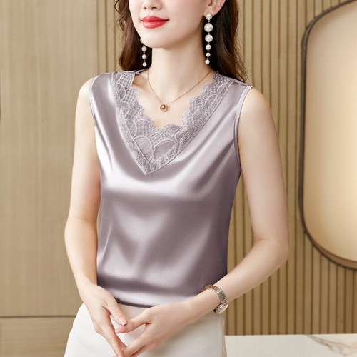 Femme satin soyeux shirt - satin, t-shirt