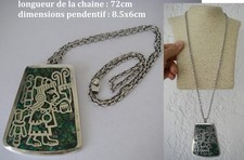 81GR mexico collier grande chaine en Argent massif 925 malachite turquoise N°586