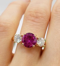 Bague de mariage saphir rose coupe ronde de 2,75 carats en or jaune massif 14...