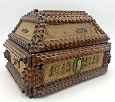 Antique german jewelry box 1910's woodwork carving