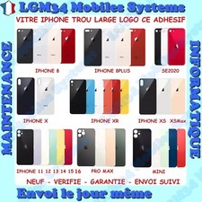 Vitre Arrière iPhone 8 X XS XR 11 12 13 14 15 16 Pro Max Plus Mini Logo Big Hole