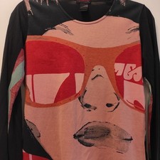 Custo Barcelona Womens T-shirt Vintage Size M, Long Sleeves, Woman's Face