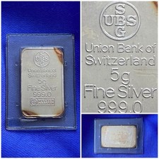 Lingot argent Pur Swiss Bank UBS SBS SBG Suisse 5 gr 999 Silver Bar Vintage ??