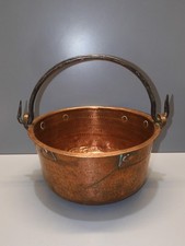 -ANCIEN PETIT CHAUDRON CUIVRE Martelé ANSE FER Forgé Déco CUISINE RESTAURANT   D