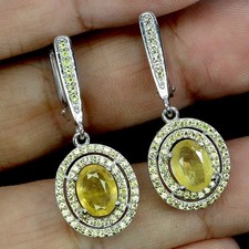 925 Argent Sterling Boucles D'Oreilles Ovale Jaune Saphir 8x6mm Saphir Pierre