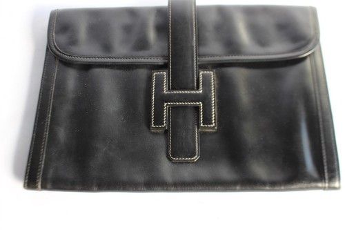 Hermes pochette cuir noir - cuir,