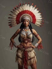 Photo A4 portrait féminin style indien western costume à plumes - 6847