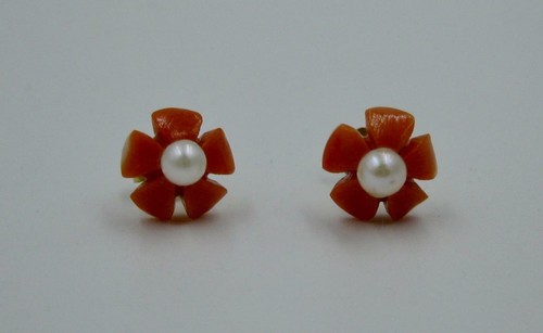 Corail perle fleur boucles - corail,