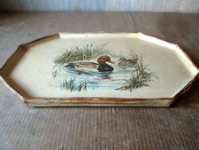 PLATEAU CARTON BOUILLI canard peint main Napoleon III deco vintage c1900