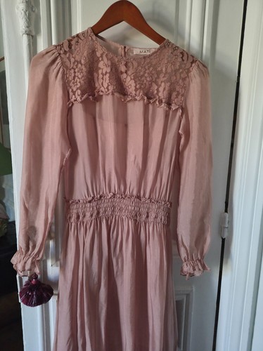 Robe longue soie rose poudré - robe,